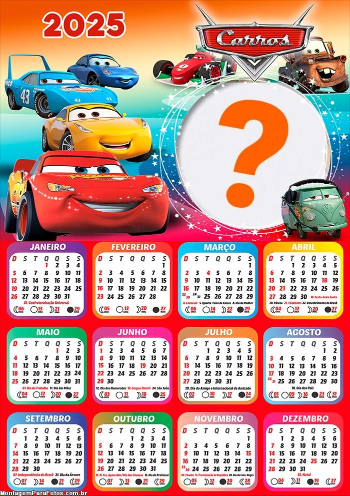 Calendário 2025 Carros Desenho Moldura Online