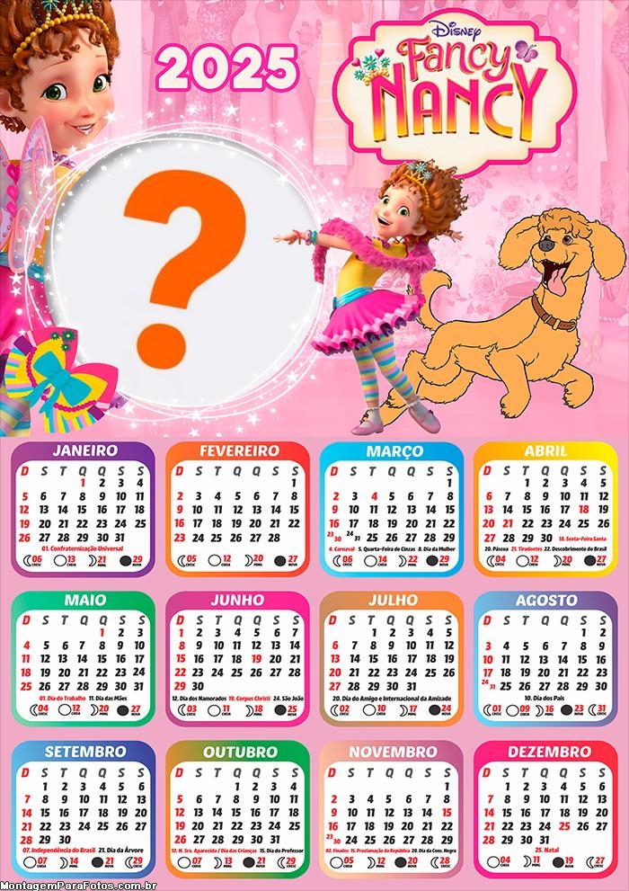 Calendário 2025 Fancy Nancy Clancy Montagem de Foto