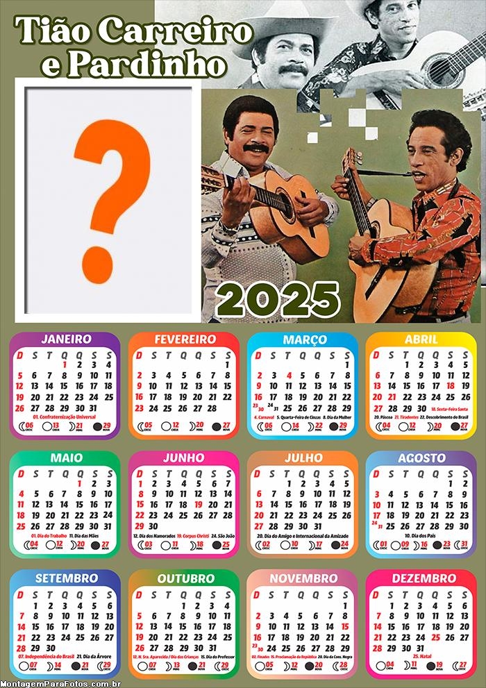 Calendário 2025 Tião Carreiro e Pardinho Moldura Online