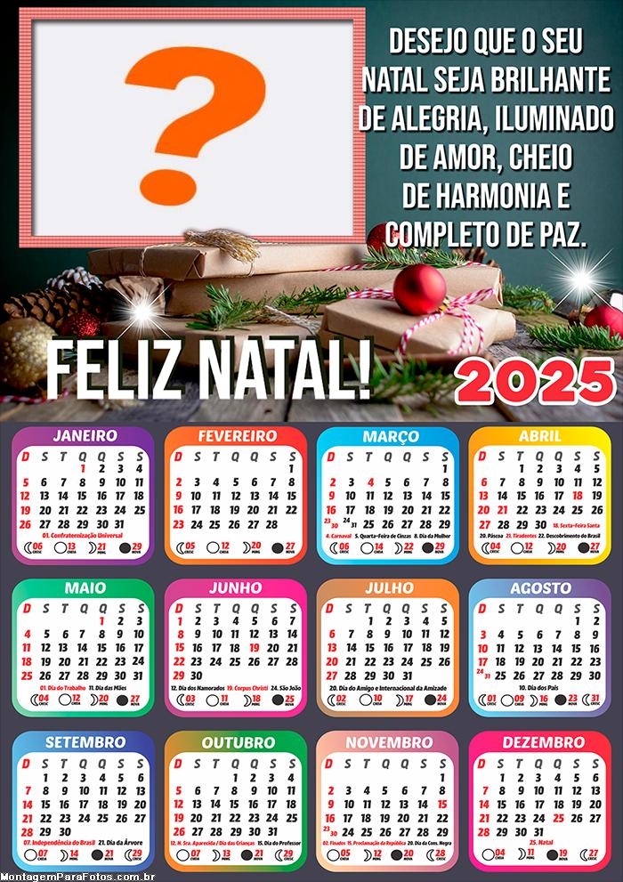 Calendário 2025 Feliz Natal Linda Mensagem Montagem Online