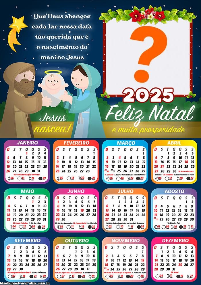 Calendário 2025 Que Deus Abençoe cada lar Colagem de Foto