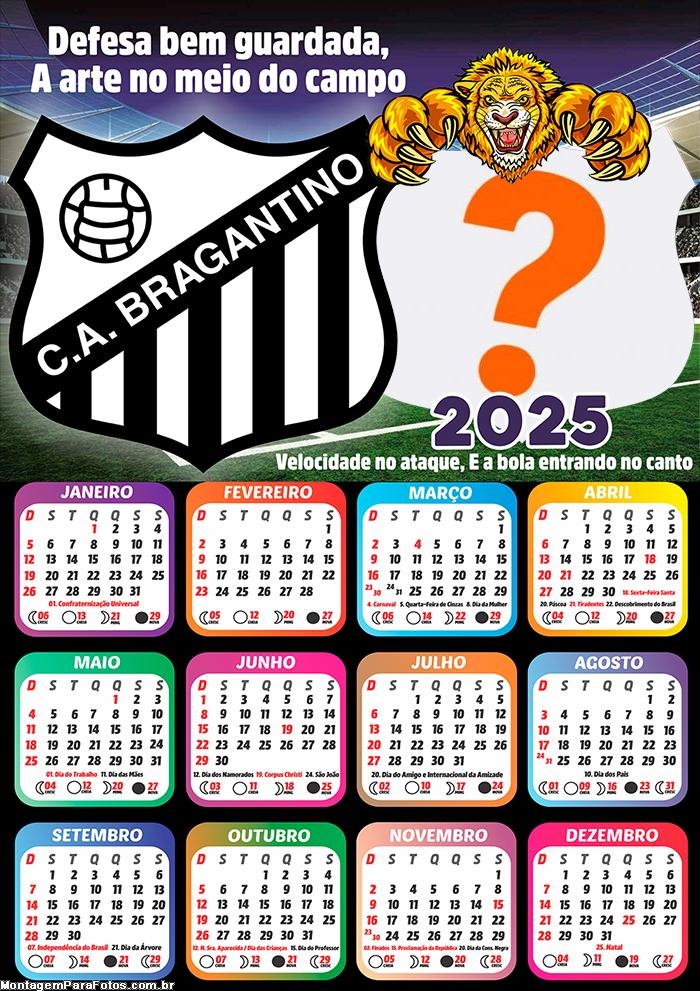 Foto Calendário 2025 Bragantino Time de Futebol Moldura