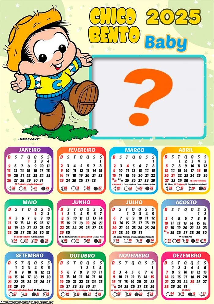 Calendário 2025 Chico Bento Baby Moldura Online