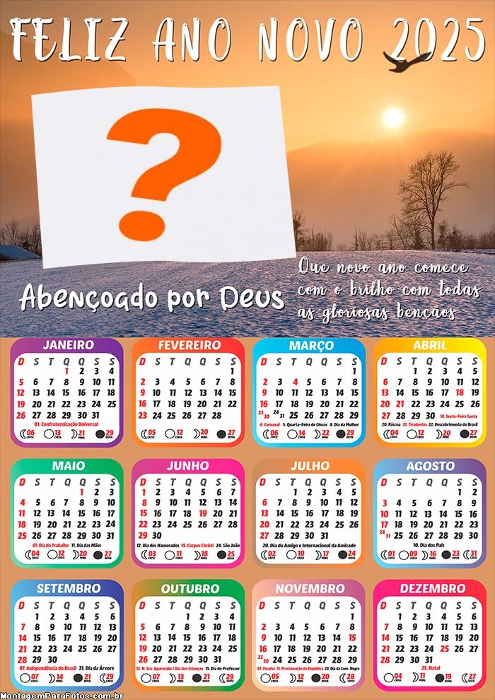 Moldura Calendário 2025 Abençoado por Deus Ano Novo