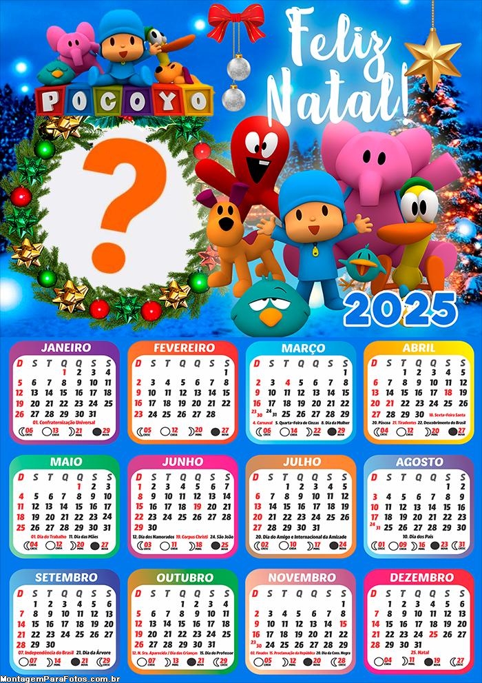 Calendário 2025 Feliz Natal Pocoyo Foto Montagem Online