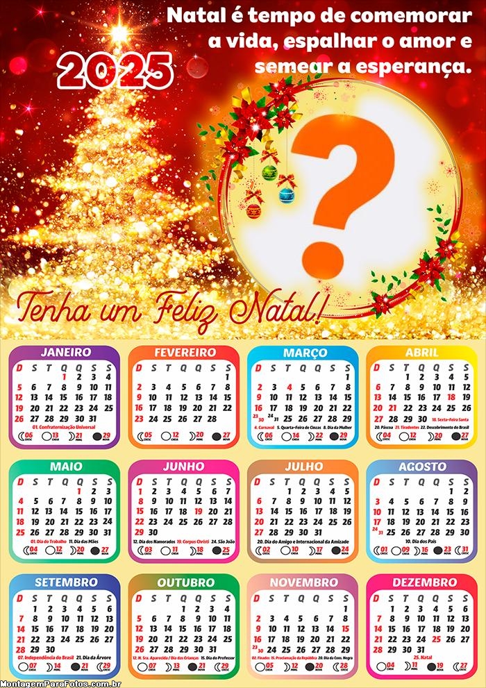 Calendário 2025 Tenha um Feliz Natal Moldura Online