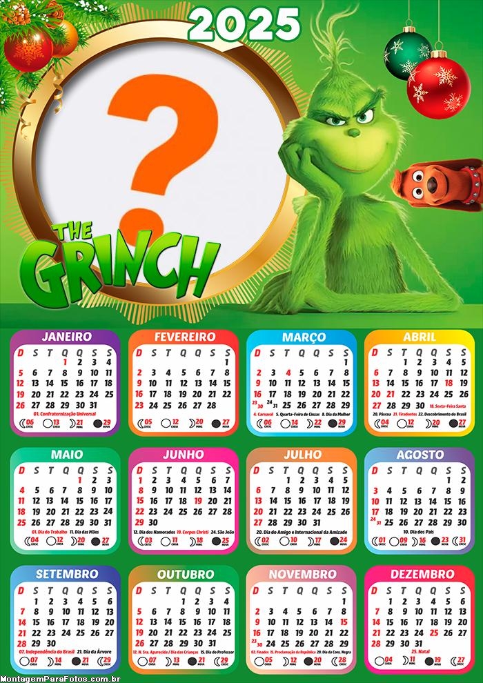 Moldura Calendário 2025 O Grinch Online