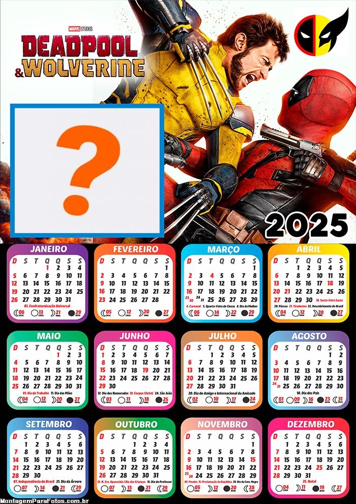 Colagem de Foto Calendário 2025 Wolverine e Deadpool