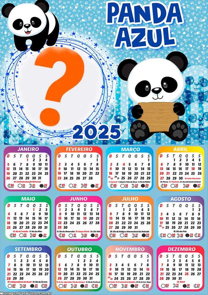 Calendário 2025 Panda Azul Montagem Online