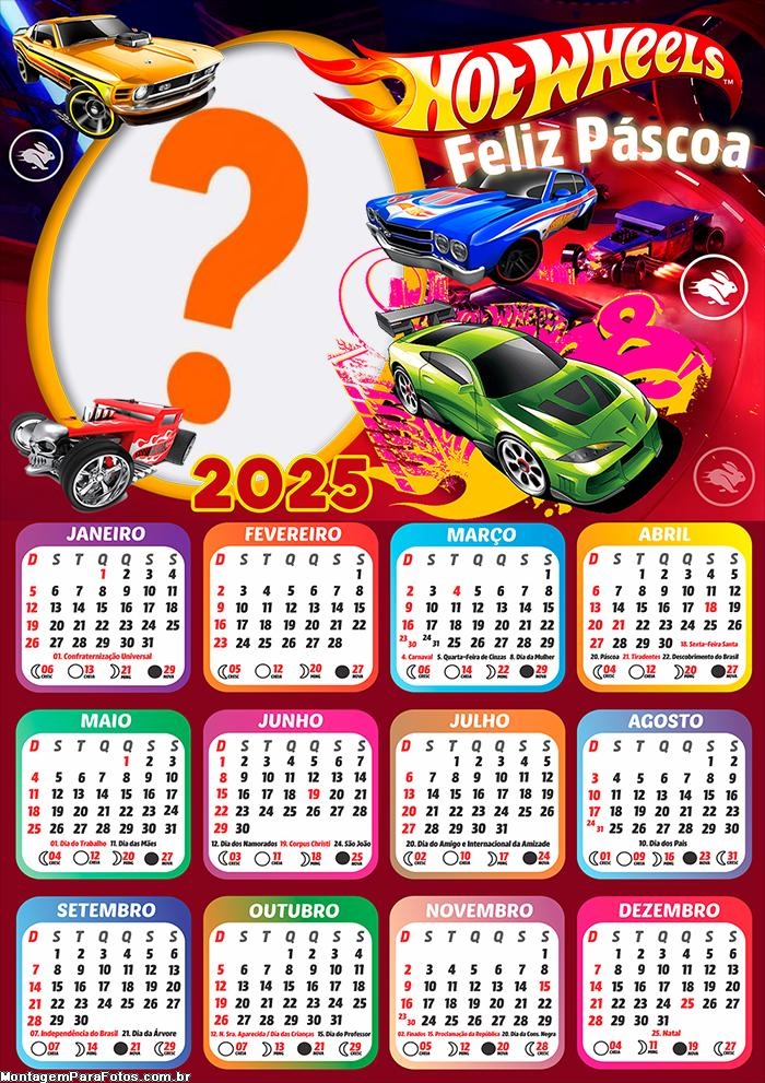 Foto Calendário 2025 Feliz Páscoa Hot Wheels Moldura