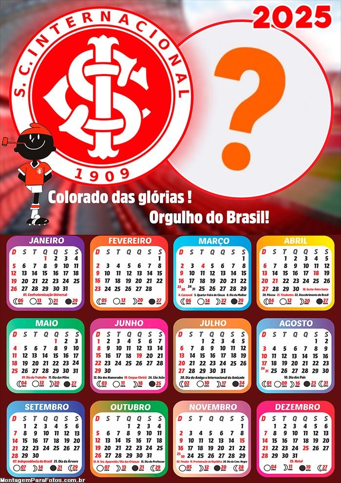 Calendário 2025 Futebol Time do Internacional FotoMontagem