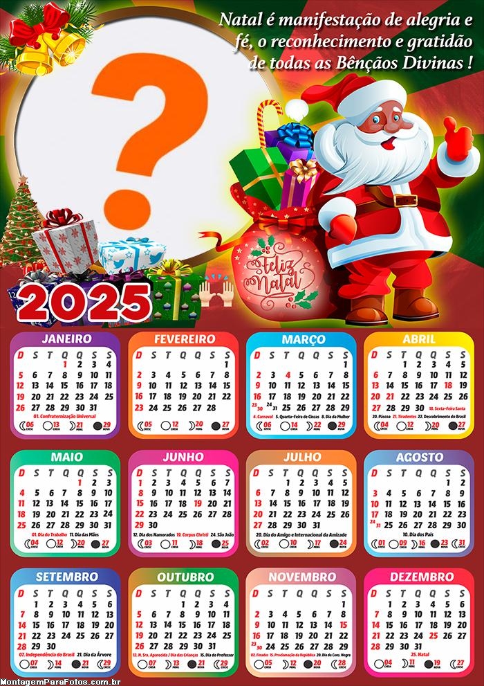 Calendário 2025 Bênçãos Divinas Feliz Natal Foto Montagem Grátis