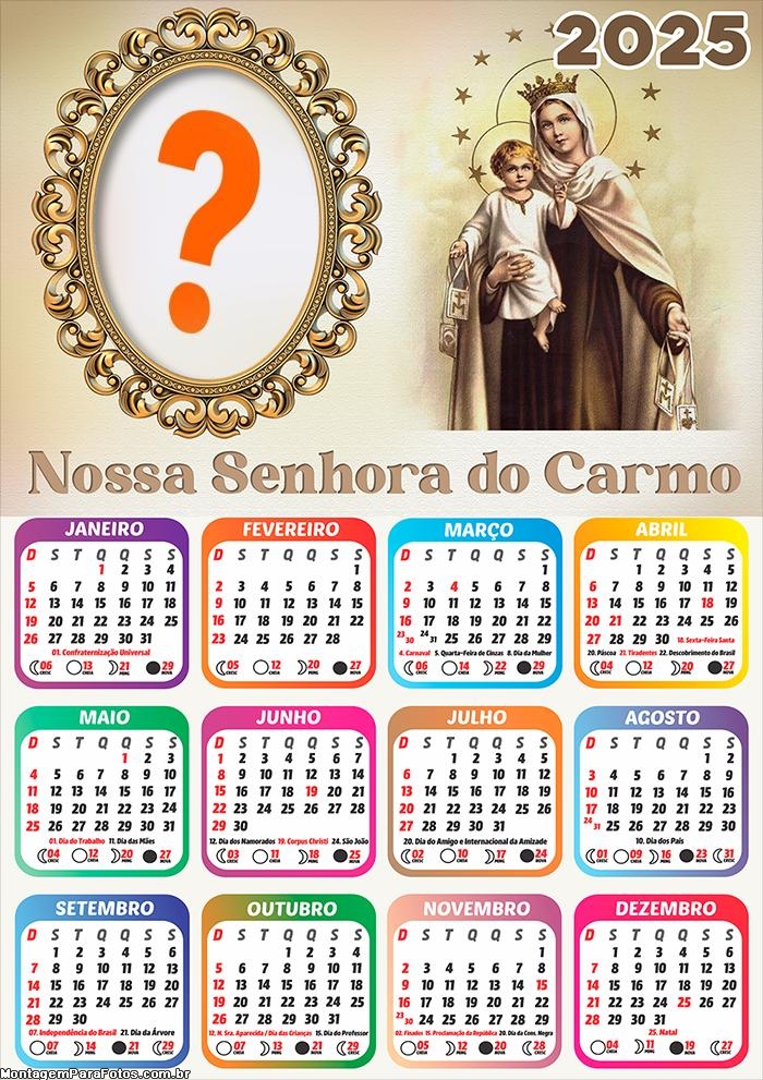 Montagem Grátis de Calendário 2025 Nossa Senhora do Carmo Imagem