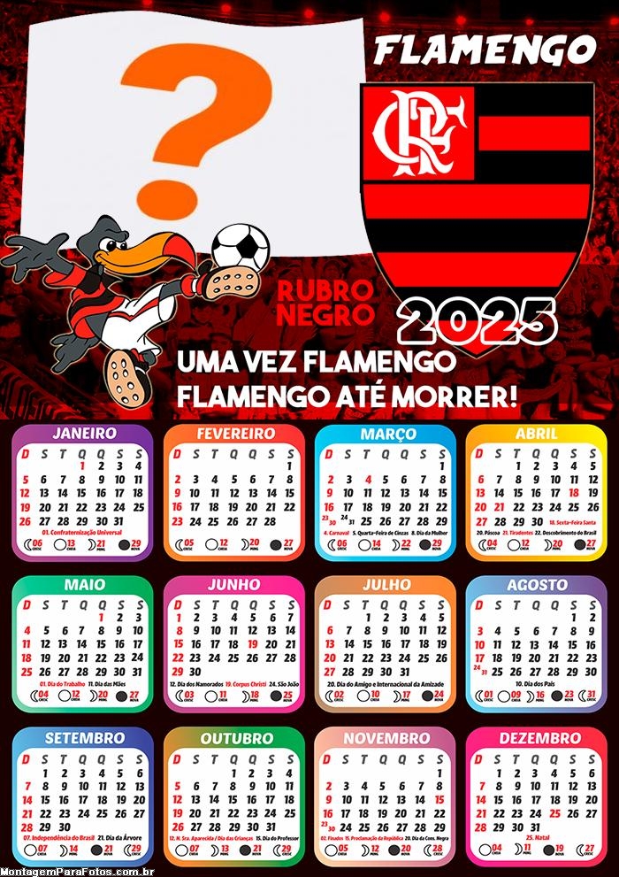 Calendário 2025 Flamengo Time de Futebol Montagem Online