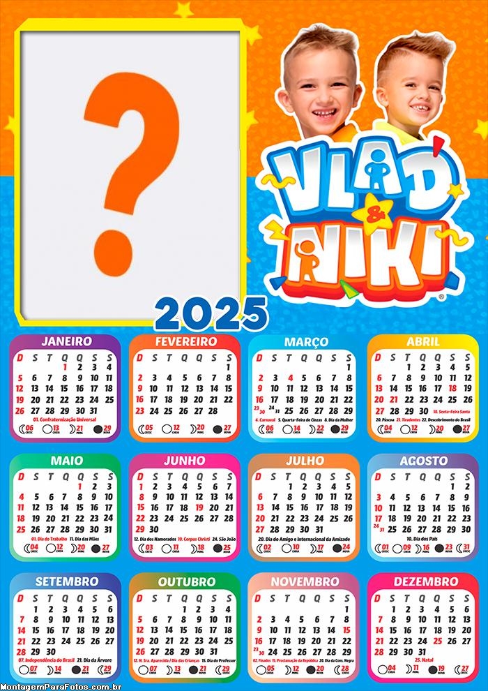 Colagem de Foto Calendário 2025 Vlad e Nick Infantil