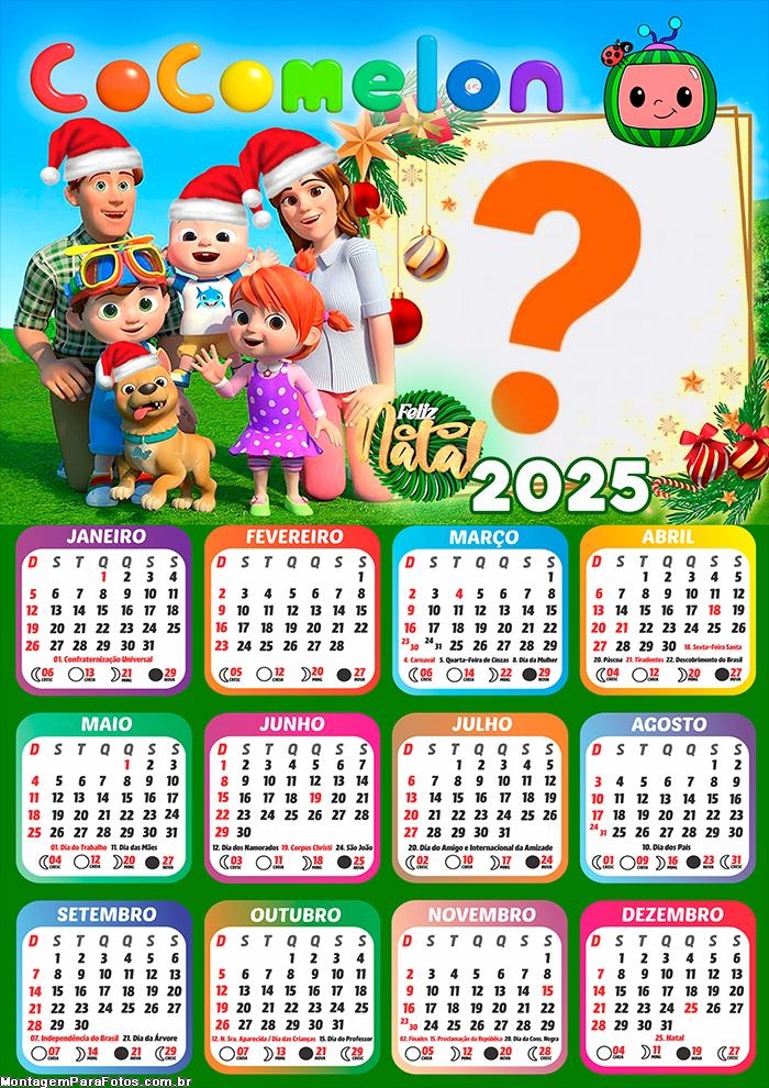 Moldura Calendário 2025 Feliz Natal Cocomelon Online