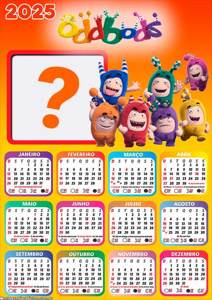 Calendário 2025 Oddbods Montagem Grátis Online