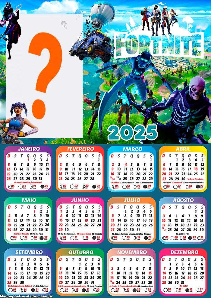 Calendário 2025 Fortnite Colagem de Foto