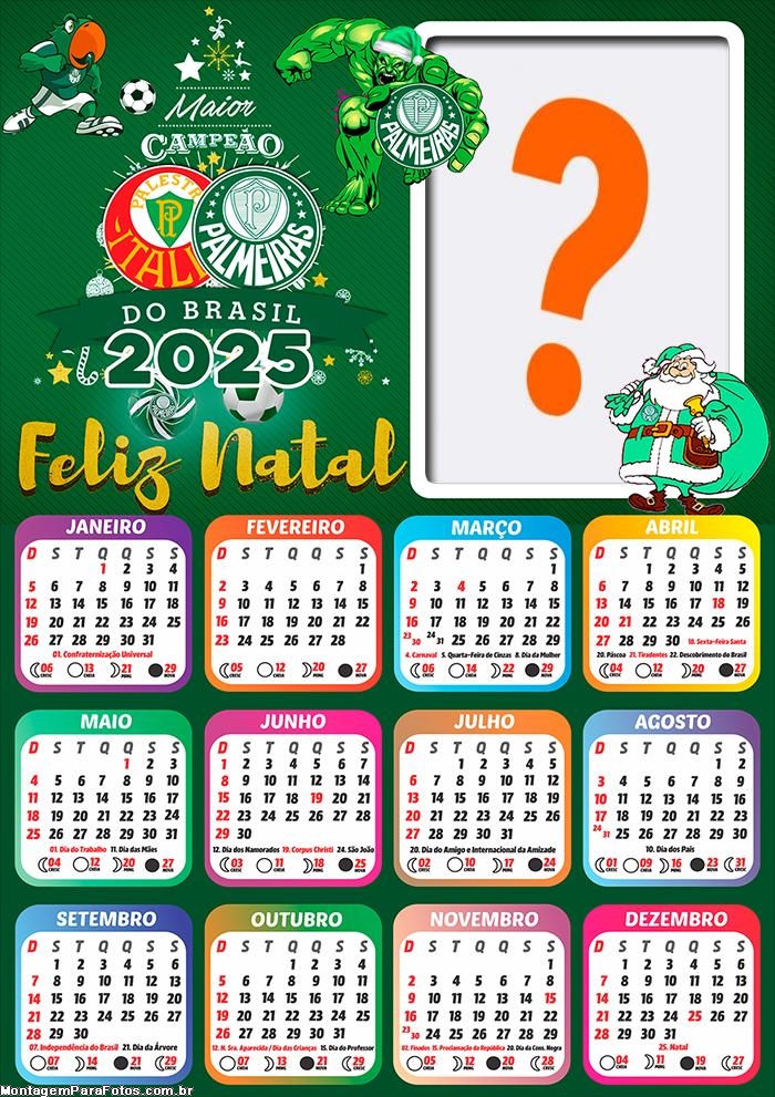 Calendário 2025 Feliz Natal Palmeiras Montagem Online