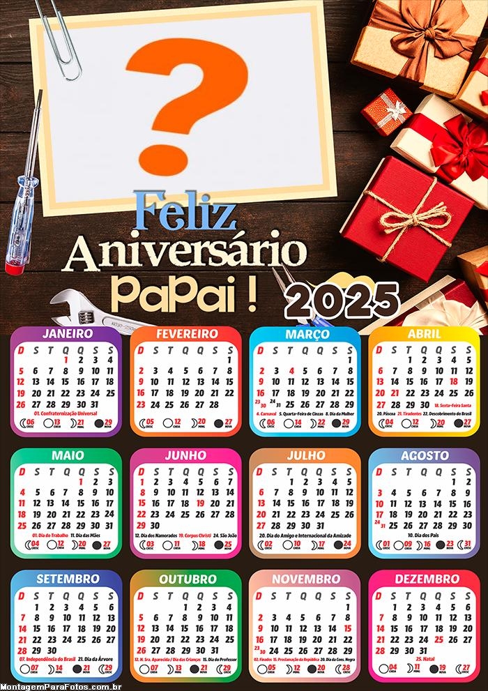 Calendário 2025 Feliz Aniversário Papai Colagem de Foto