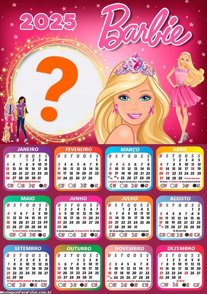 Calendário 2025 Barbie Foto Montagem Online