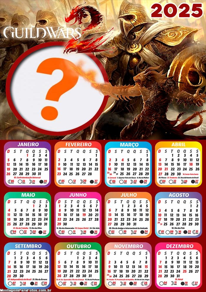 Calendário 2025 GuildWars Colagem Online Grátis