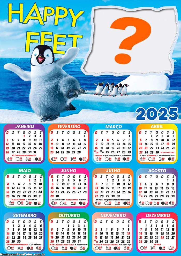 Colagem de Foto Calendário 2025 Happy Feet O Pinguim