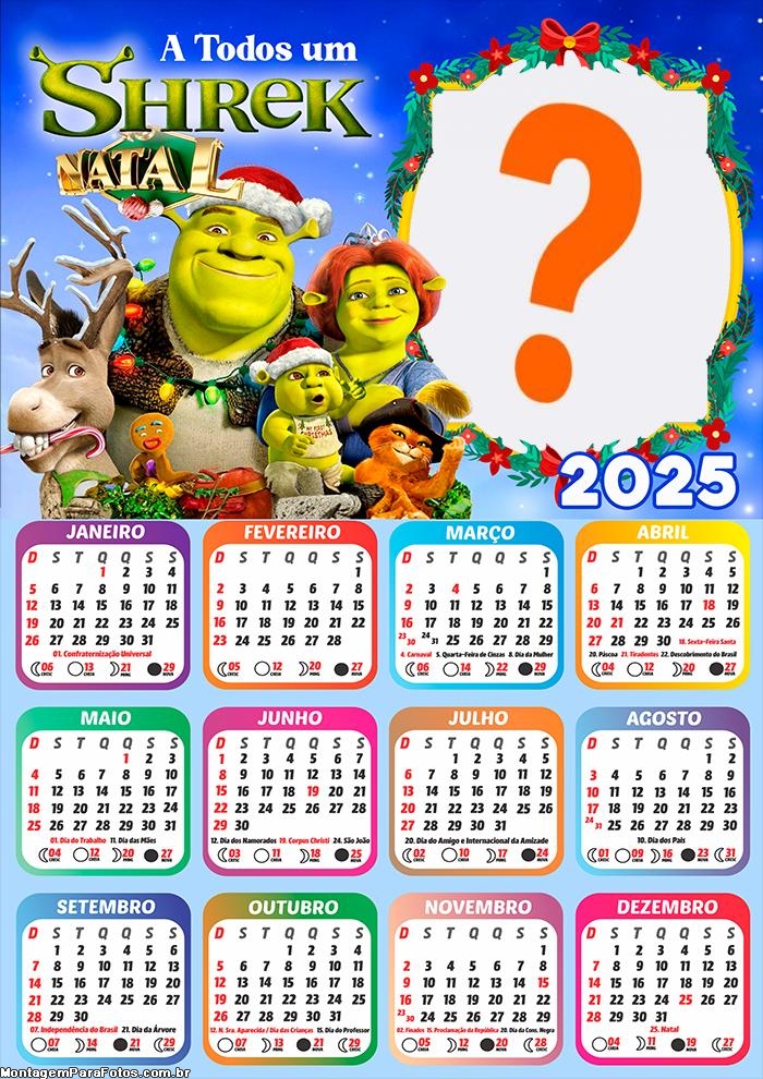 Moldura Calendário 2025 A Todos um Sherek de Natal Online