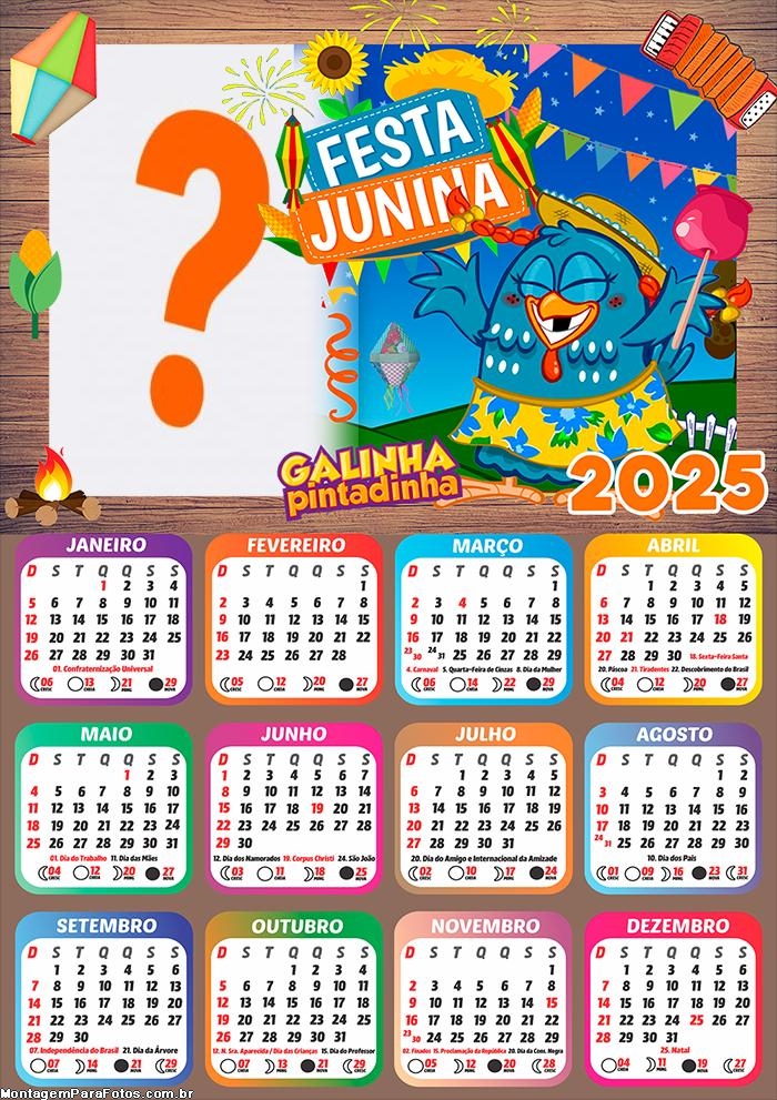 Calendário 2025 Arraiá da Galinha Pintadinha Festa Junina Fazer Montagem