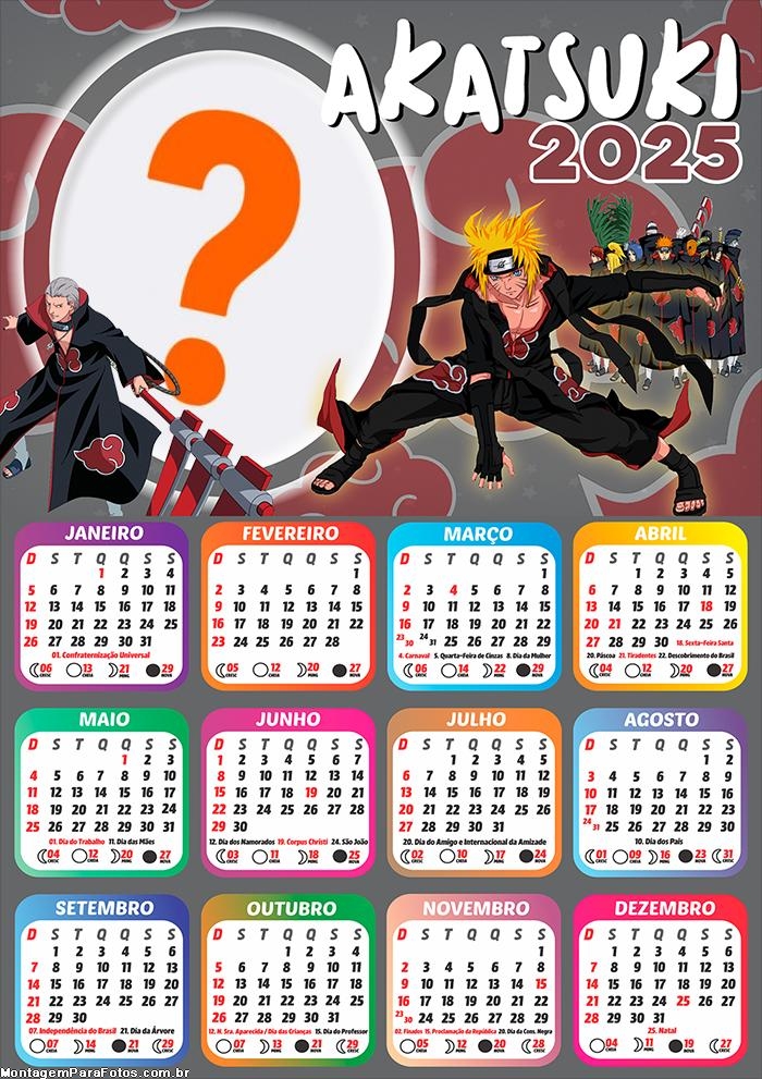 Calendário 2025 Akatsuki Colagem de Foto