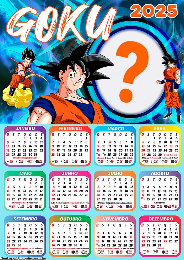 Calendário 2025 Goku Dragon Ball Colagem Online Grátis Colagem de Foto