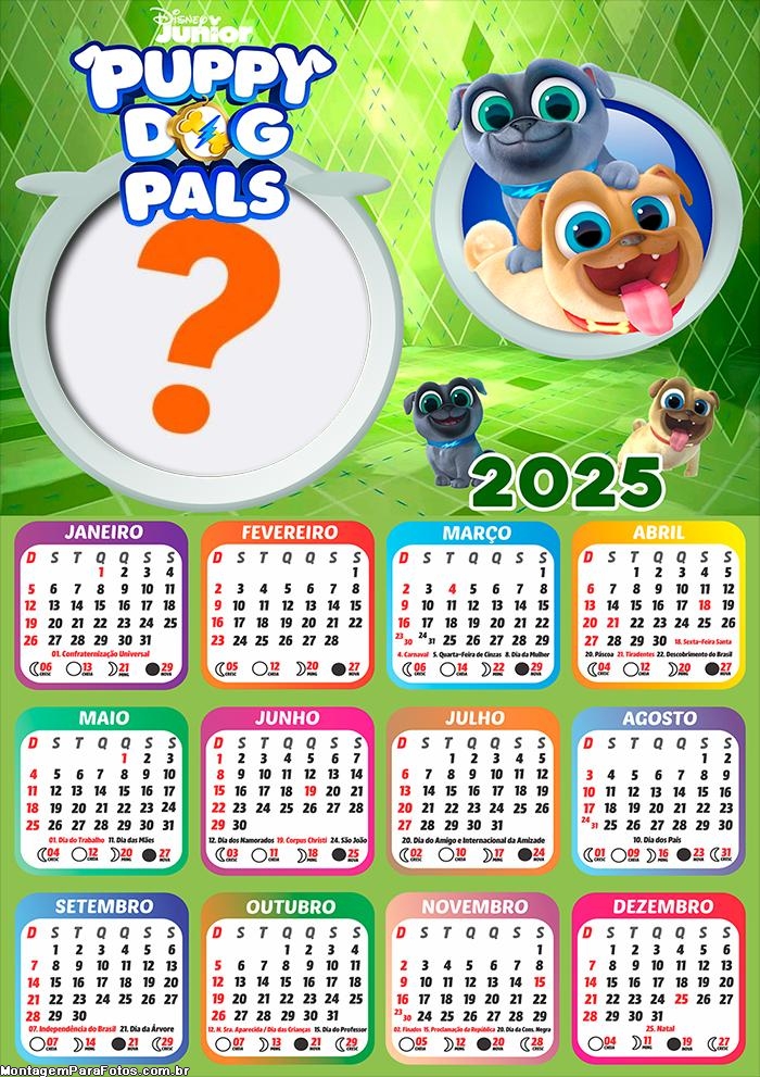 Calendário 2025 Puppy Dog Pals Colagem de Foto