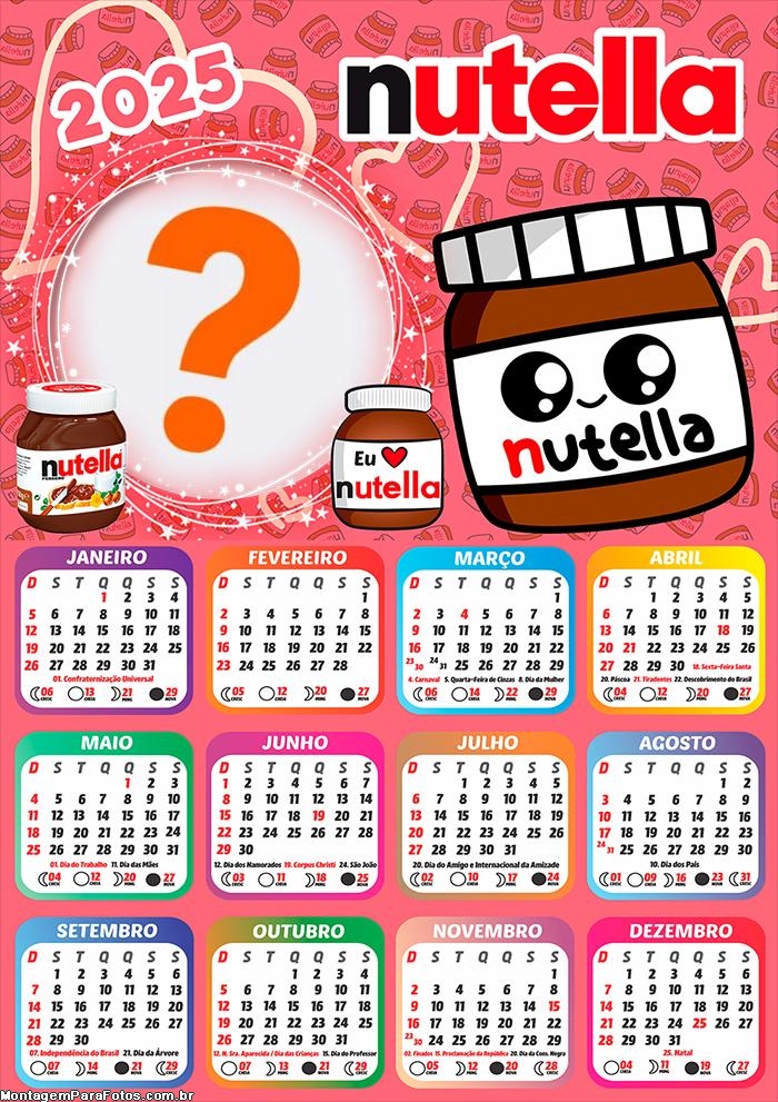 Calendário 2025 Nutella Montagem Grátis Online