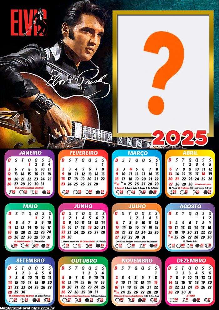 Calendário 2025 Elvis Presley Montagem de Foto