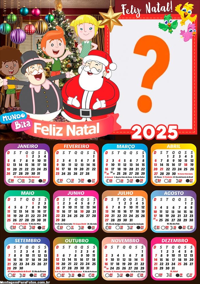 Calendário 2025 Feliz Natal Mundo Bita Montagem Online