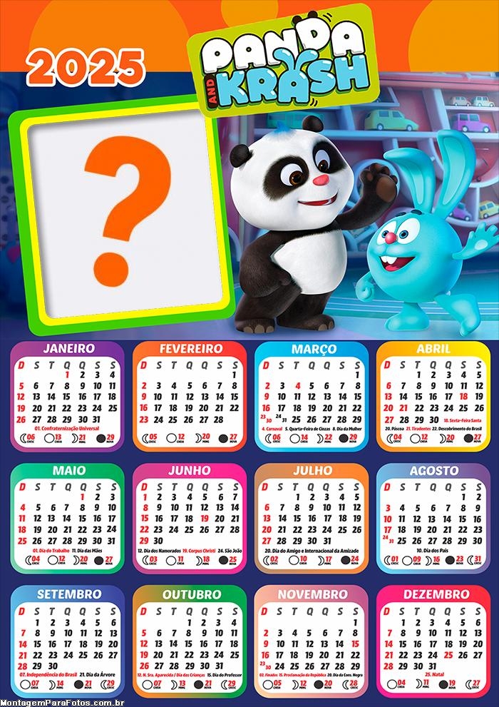 Calendário 2025 Panda e Krash Montagem Online