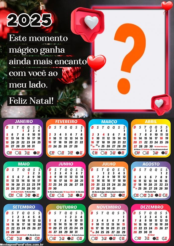 Calendário 2025 Feliz Natal Momento Mágico Montagem Online