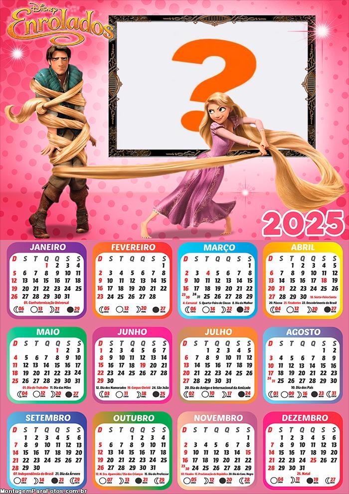 Calendário 2025 Enrolados Rapunzel Montagem de Foto