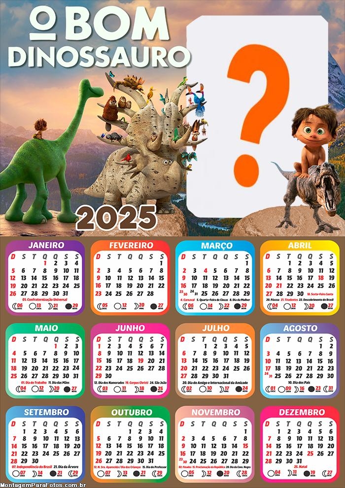 Calendário 2025 O Bom Dinossauro Montagem Grátis