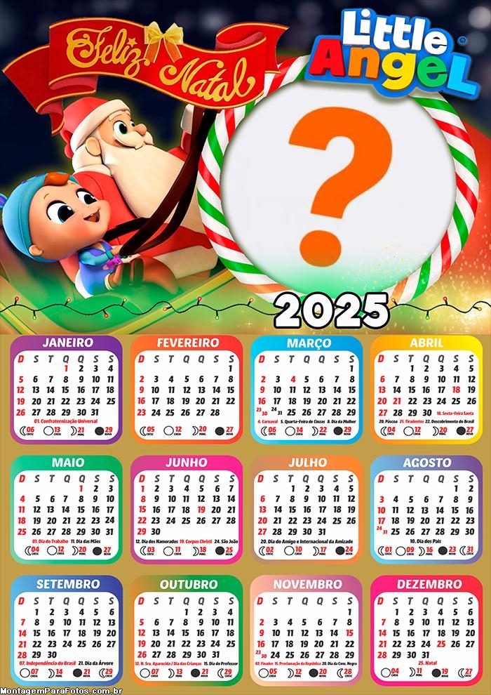 Moldura Calendário 2025 Feliz Natal Little Angel Online