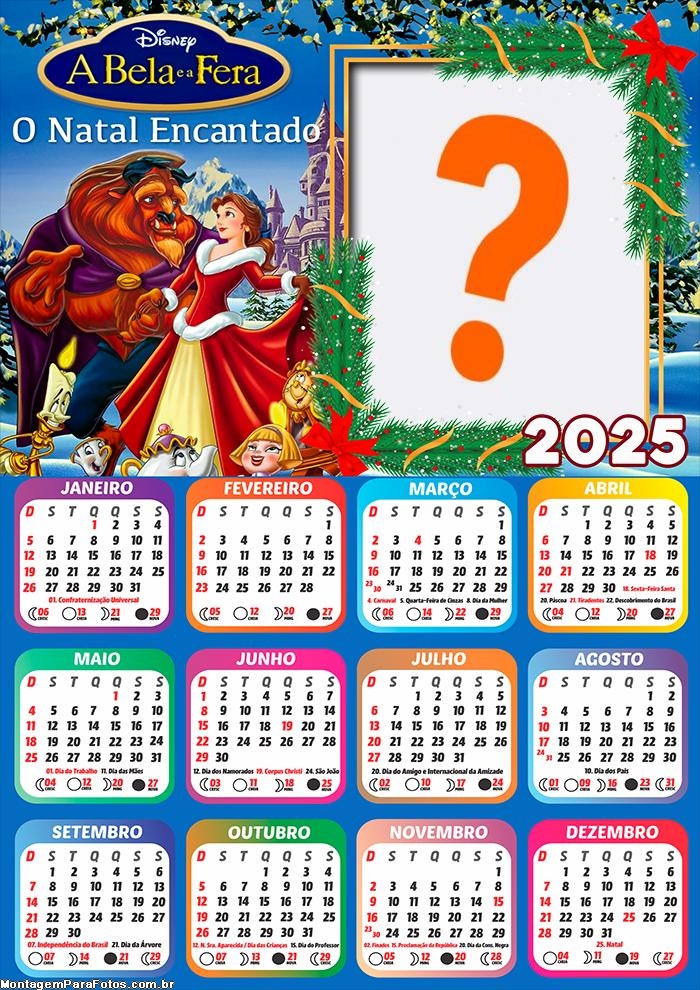 Moldura Calendário 2025 Bela e a Fera O Natal Encantado