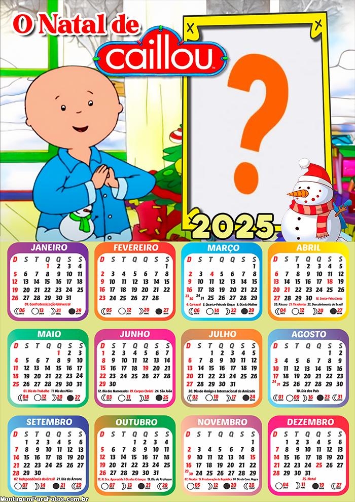 Moldura Calendário 2025 O Natal de Caillou Online