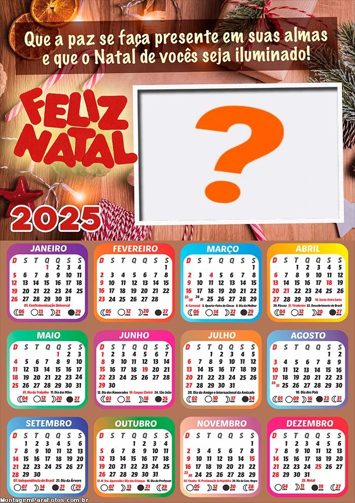 Calendário 2025 Natal de Vocês seja Iluminado Montagem