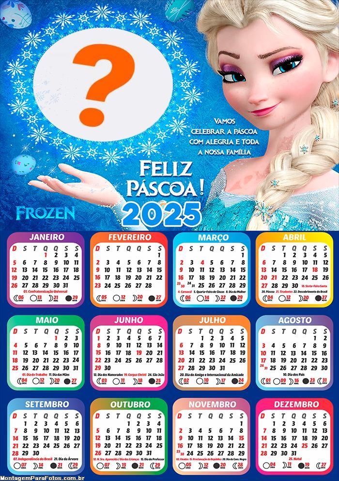 Foto Calendário 2025 Feliz Páscoa Frozen Moldura