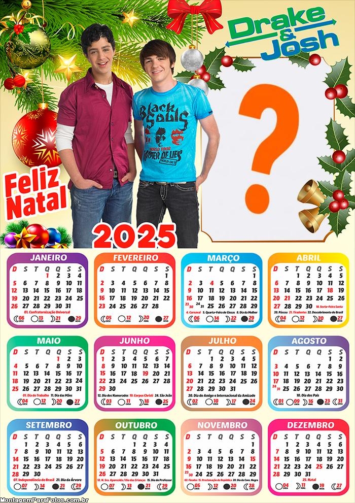 Calendário 2025 Feliz Natal Drake e Josh Montagem de Foto