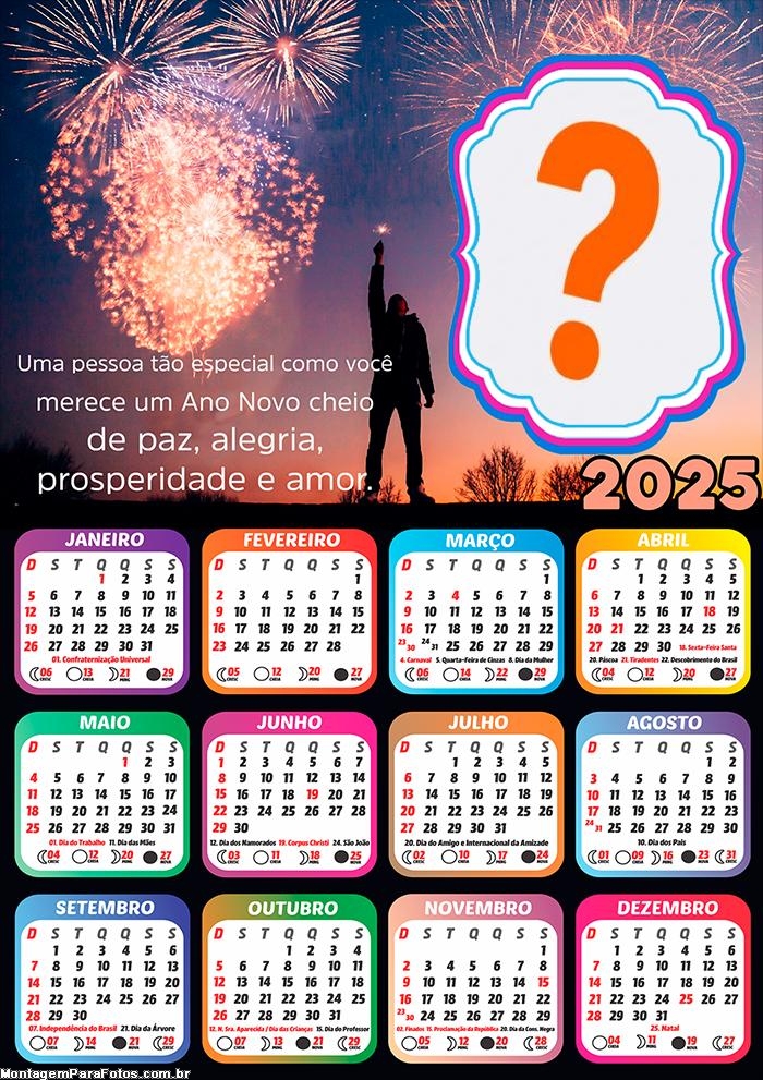 Calendário 2025 Pessoa Especial Feliz Ano Novo Montagem Grátis Online