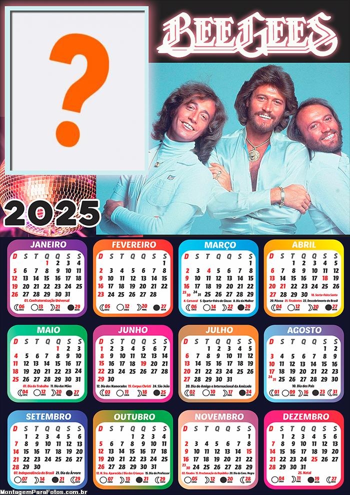 Calendário 2025 BeeGees Foto Montagem Grátis