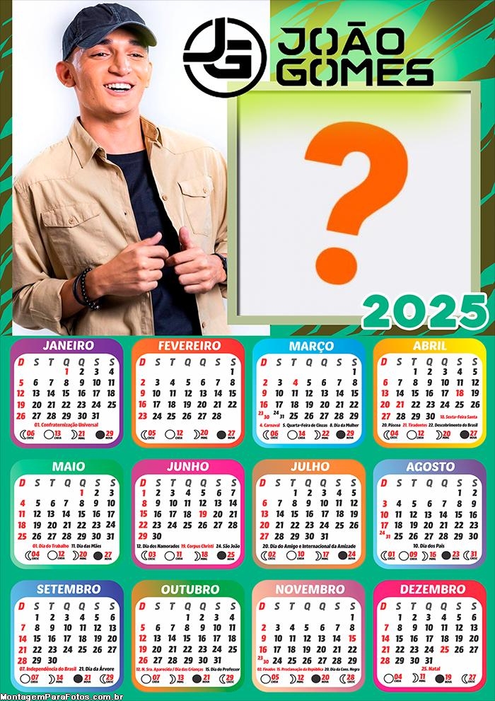 Calendário 2025 João Gomes Foto Montagem Online