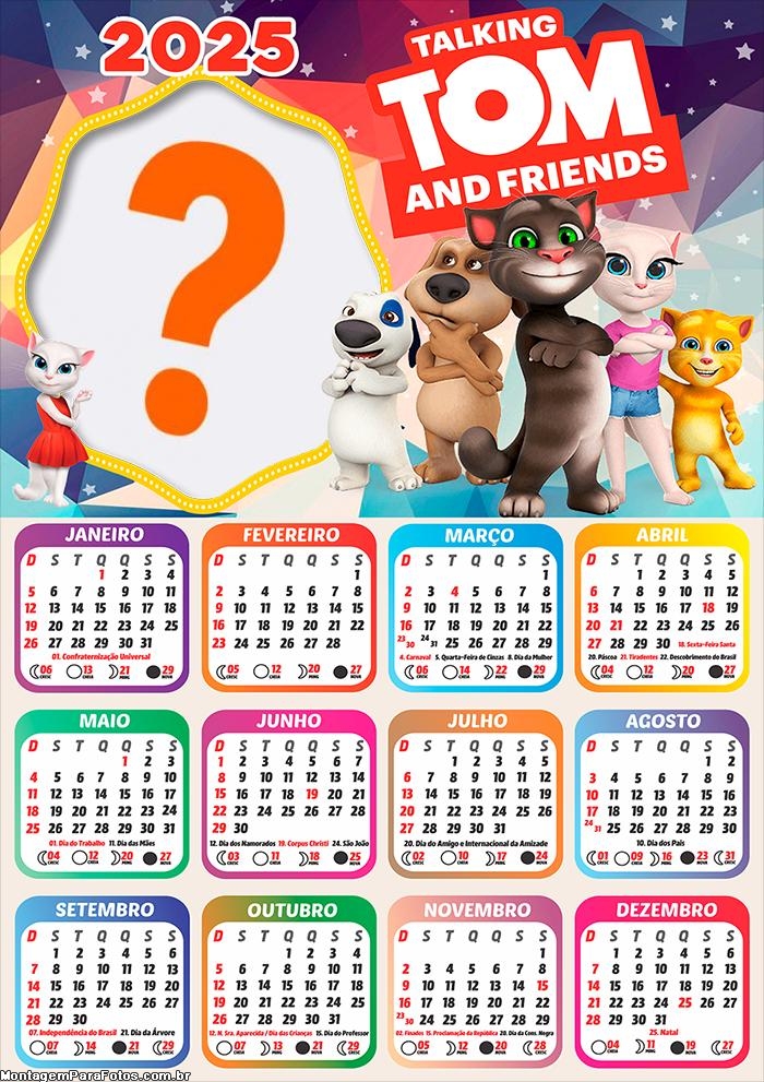 Calendário 2025 Talking Tom and Friends Moldura Online