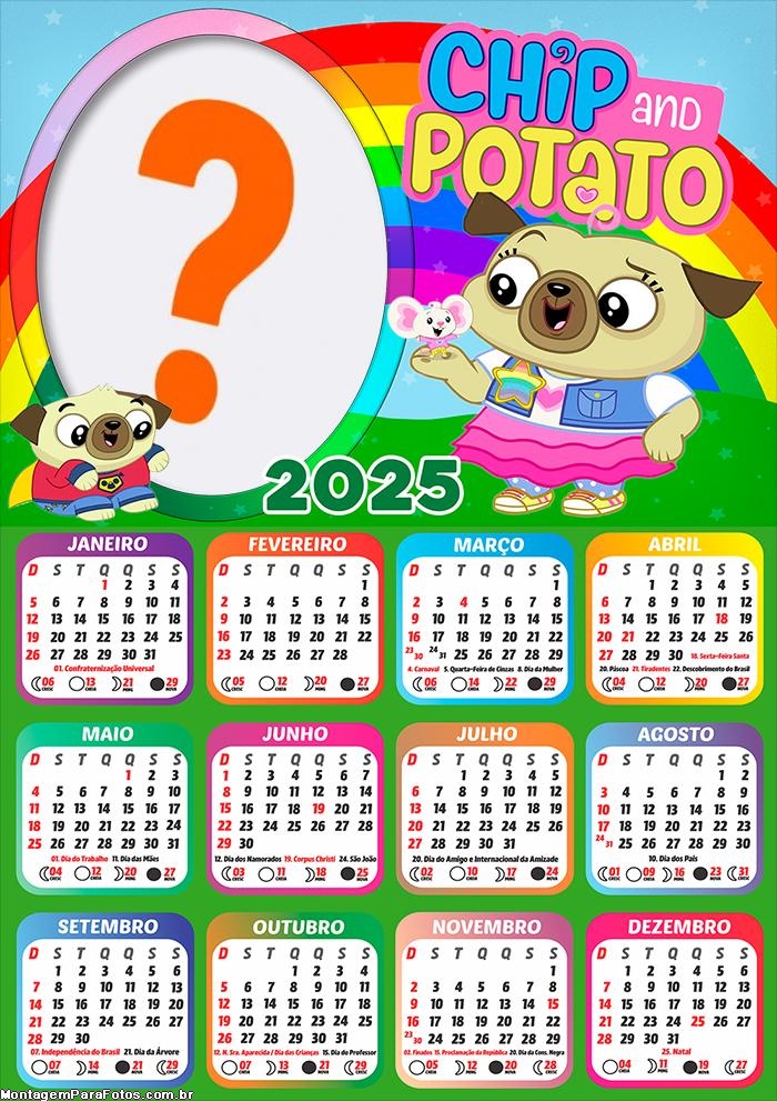 Calendário 2025 Chip e Potato Moldura Online